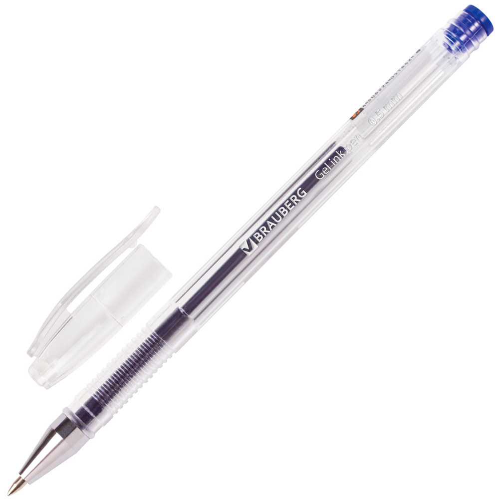 Ручка гелевая синий Jet, корпус прозрачный, узел 0,5мм, линия 0,35мм, BRAUBERG 141019