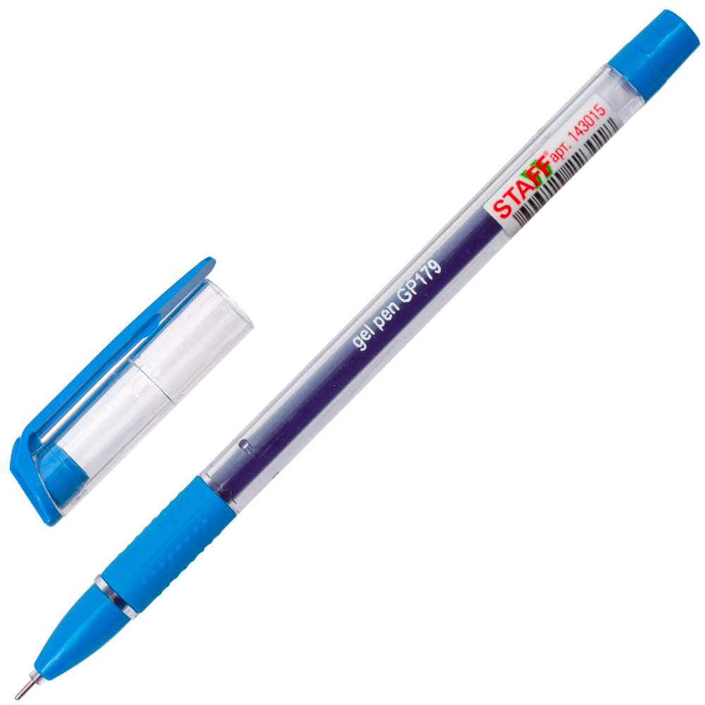 Ручка гелевая синяя с грипом STAFF College GP-179 143015
