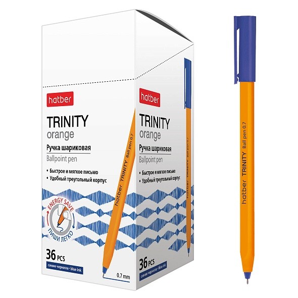 Ручка шарик Синяя TRINITY orange 0,7мм на масляной основе 083437 Hatber