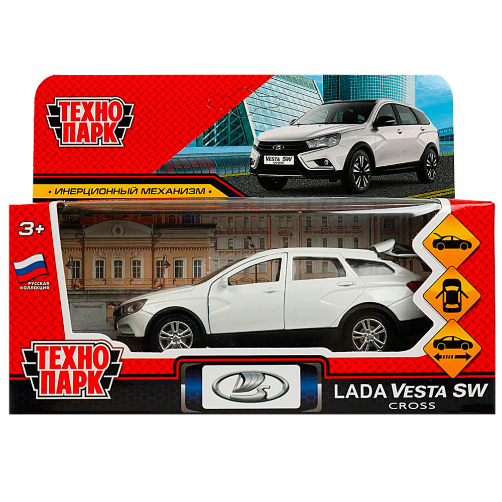 Модель VESTACROSS-12-WH LADA VESTA SW CROSS 12 см, двери, багаж, инерц, белый Технопарк в кор.