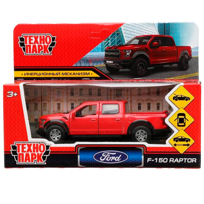 Модель F150RAP-12-RD FORD F150 RAPTOR 12 см, двери, багаж, инерц, красный Технопарк в коробке