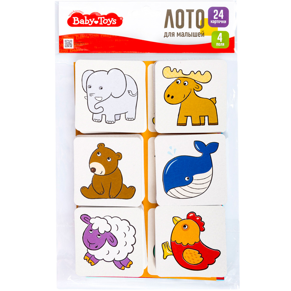 Лото для малышей Зверята 4 карточки, 24 фишки Baby Toys 05613