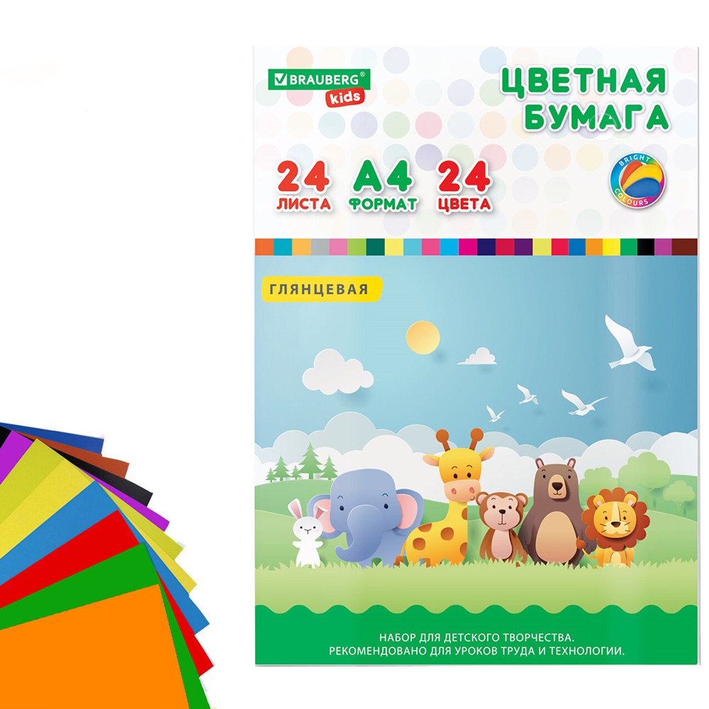 Бумага цвет 24 цв 24 л в папке BRAUBERG KIDS 115163