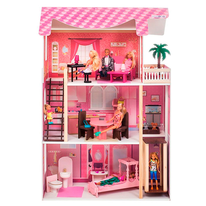 Дер. Дом кукольный Монте-Роза с мебелью 19 предметов в наборе,для кукол 30 см PD318-03.